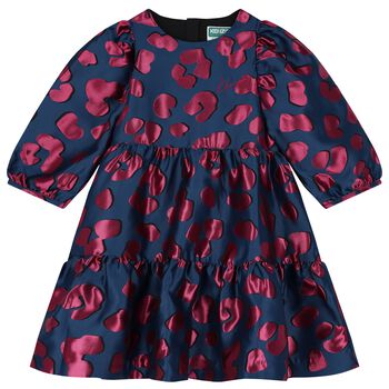 Girls Navy Blue & Pink Leopard Dress