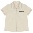 Boys Beige & Navy Blue Striped Shorts Set, 3, hi-res