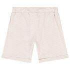 Younger Girls White & Beige Teddy Bear Shorts Set, 1, hi-res