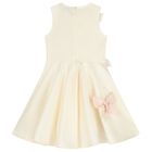 Girls Ivory Butterfly Satin Dress, 1, hi-res