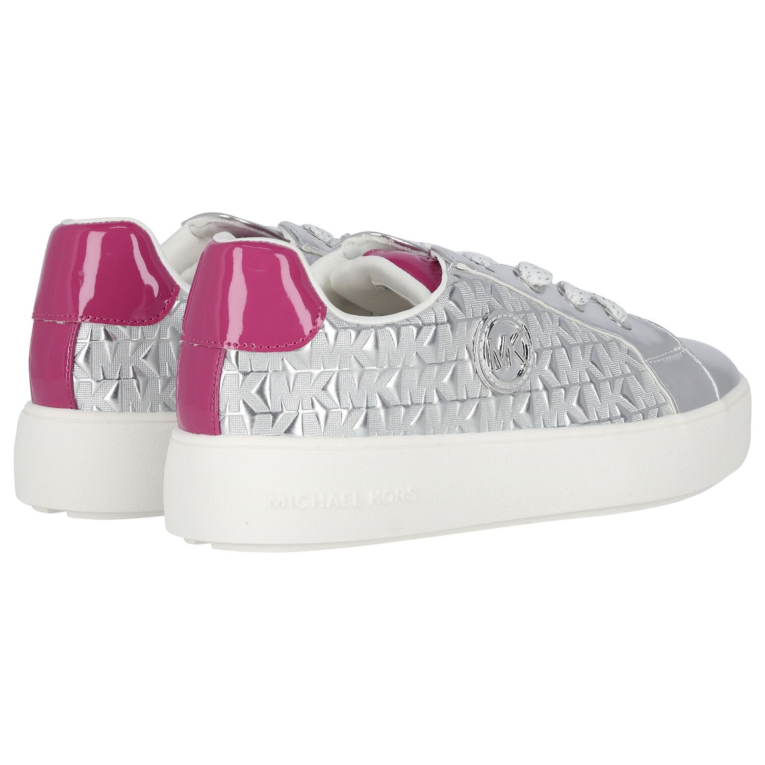Girls Silver & Pink Logo Trainers, 1, hi-res