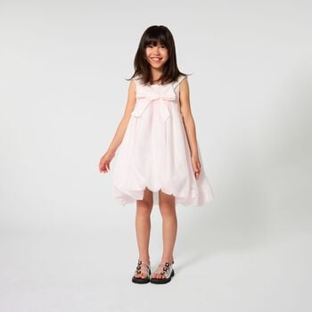 Girls Mini Me Pink Bow Organza Dress