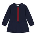Baby Girls Navy Blue Web Striped Knit Dress, 1, hi-res