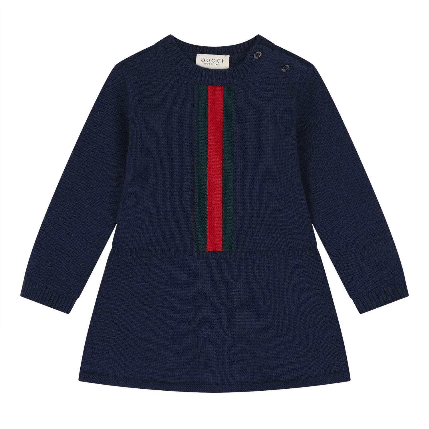 Baby Girls Navy Blue Web Striped Knit Dress, 1, hi-res