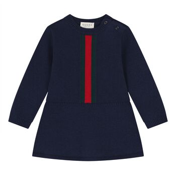 Baby Girls Navy Blue Web Striped Knit Dress
