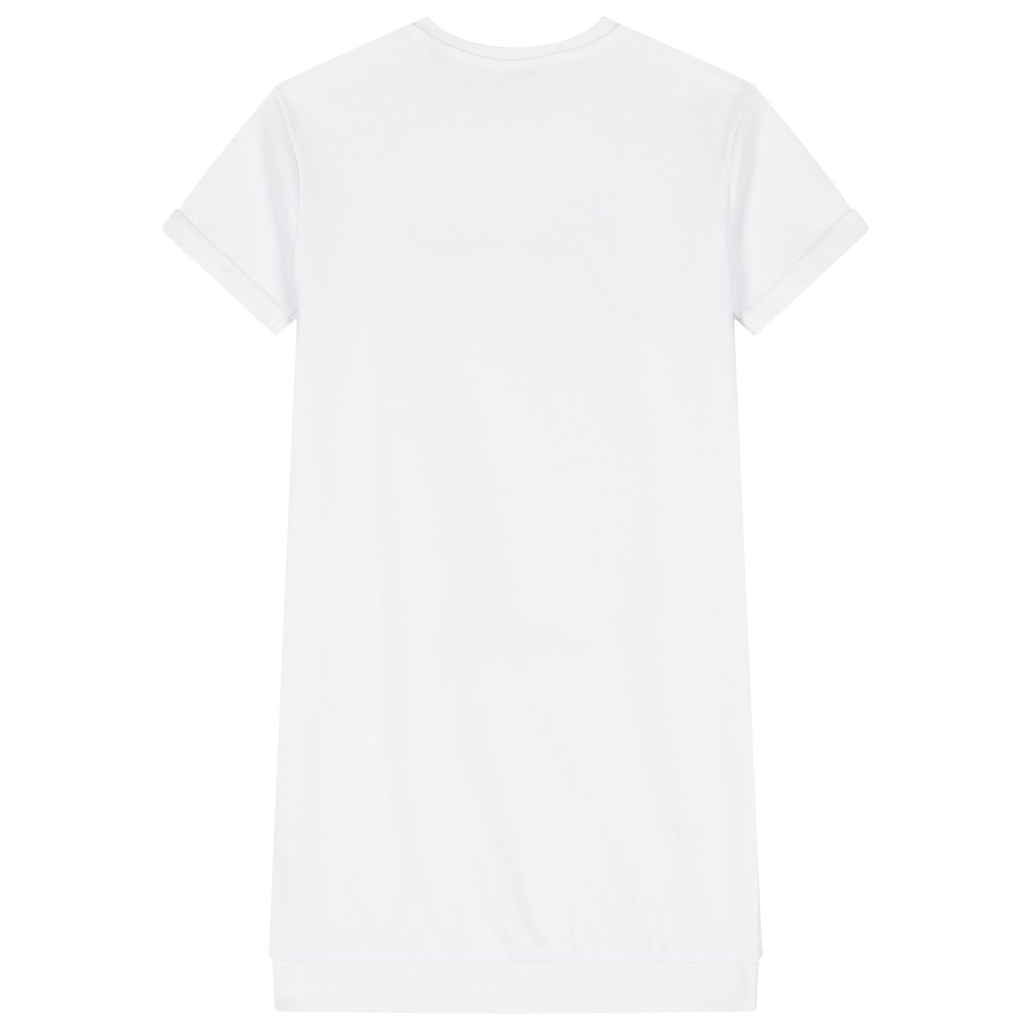 Girls White Cotton Logo Bear Dress, 1, hi-res