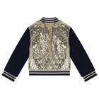 Girls Navy Blue & Gold Sequin Zip Up Top, 1, hi-res