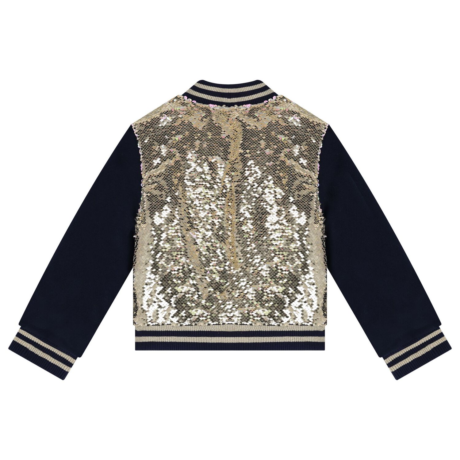 Girls Navy Blue & Gold Sequin Zip Up Top, 1, hi-res image number null