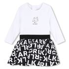 Younger Girls White & Black Choupette Logo Dress, 1, hi-res