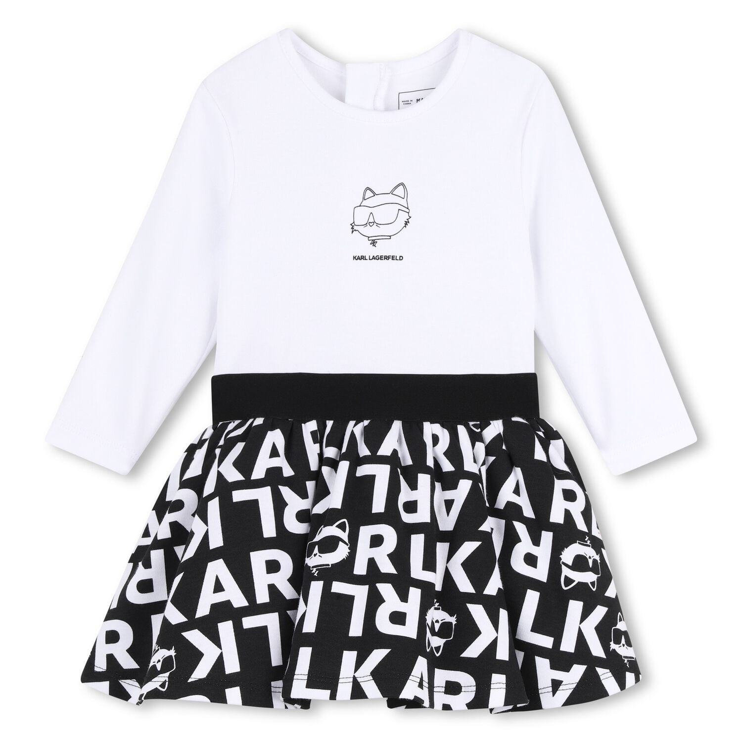 Younger Girls White & Black Choupette Logo Dress, 1, hi-res