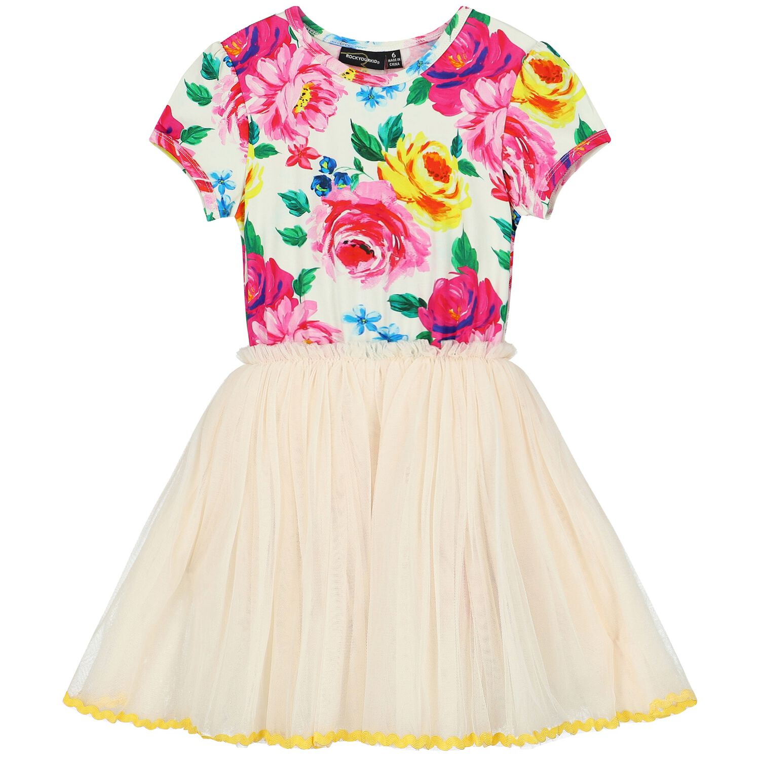 Girls Ivory Floral Tulle Dress, 1, hi-res