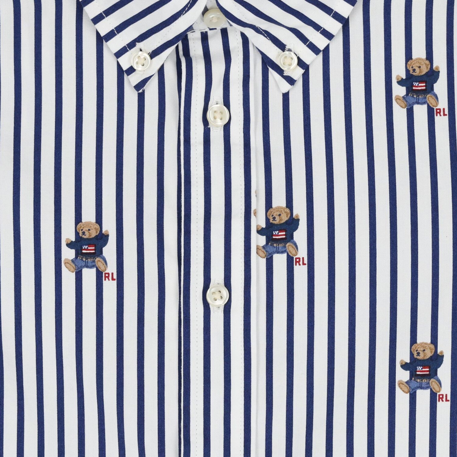 Boys White & Blue Polo Bear Striped Shirt, 1, hi-res