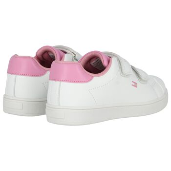 Girls White & Pink Logo Trainers