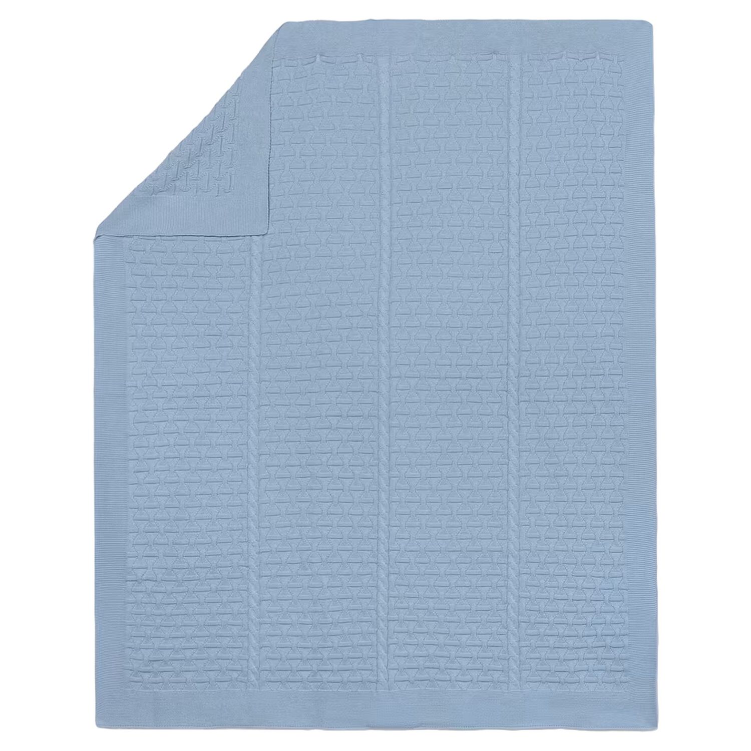 Baby Boys Blue Cable Knit Blanket, 3, hi-res