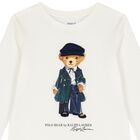 Girls Ivory Logo Polo Bear Long Sleeve Top, 1, hi-res