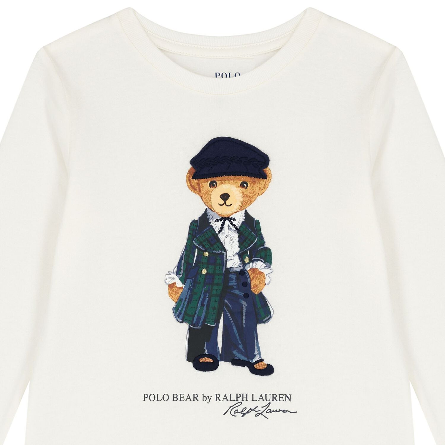 Girls Ivory Logo Polo Bear Long Sleeve Top, 1, hi-res