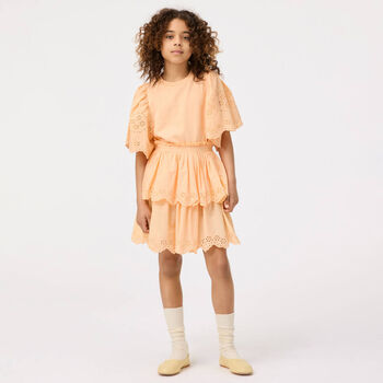 Girls Orange Broderie Anglaise Skirt