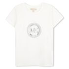 Girls Ivory Embellished Logo T-Shirt, 1, hi-res