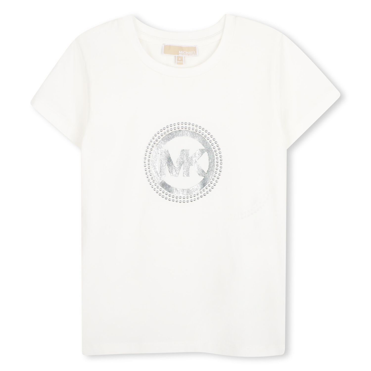 Girls Ivory Embellished Logo T-Shirt, 1, hi-res