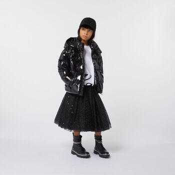 Girls Black Logo Tulle & Sequin Skirt