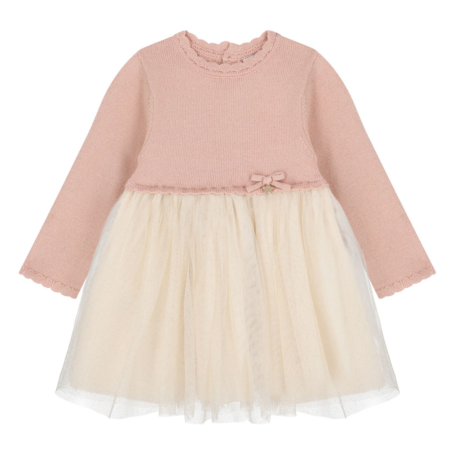 Younger Girls Pink & Ivory Tulle Dress, 1, hi-res