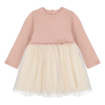 Younger Girls Pink & Ivory Tulle Dress