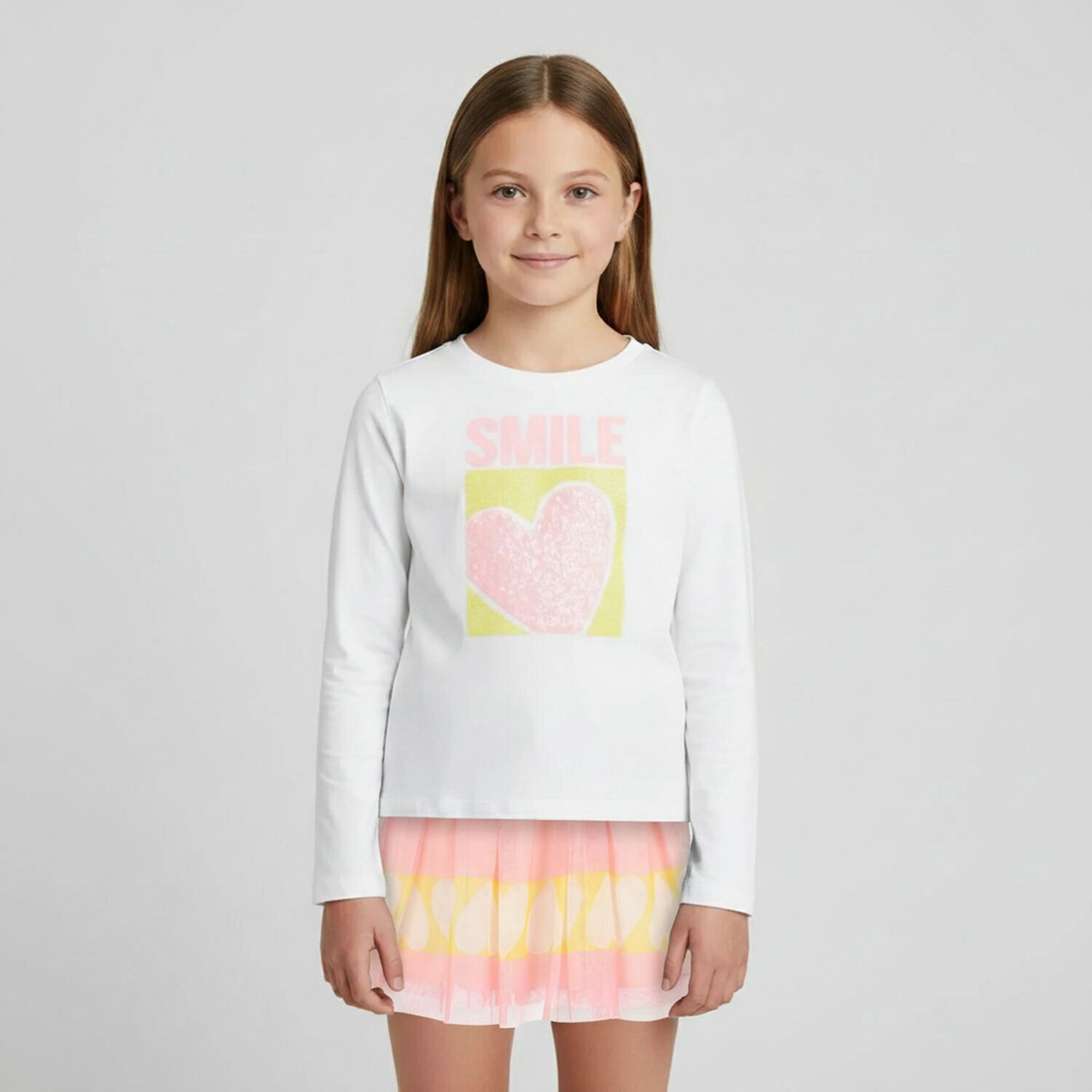 Girls White Embellished Heart Long Sleeve Top, 1, hi-res