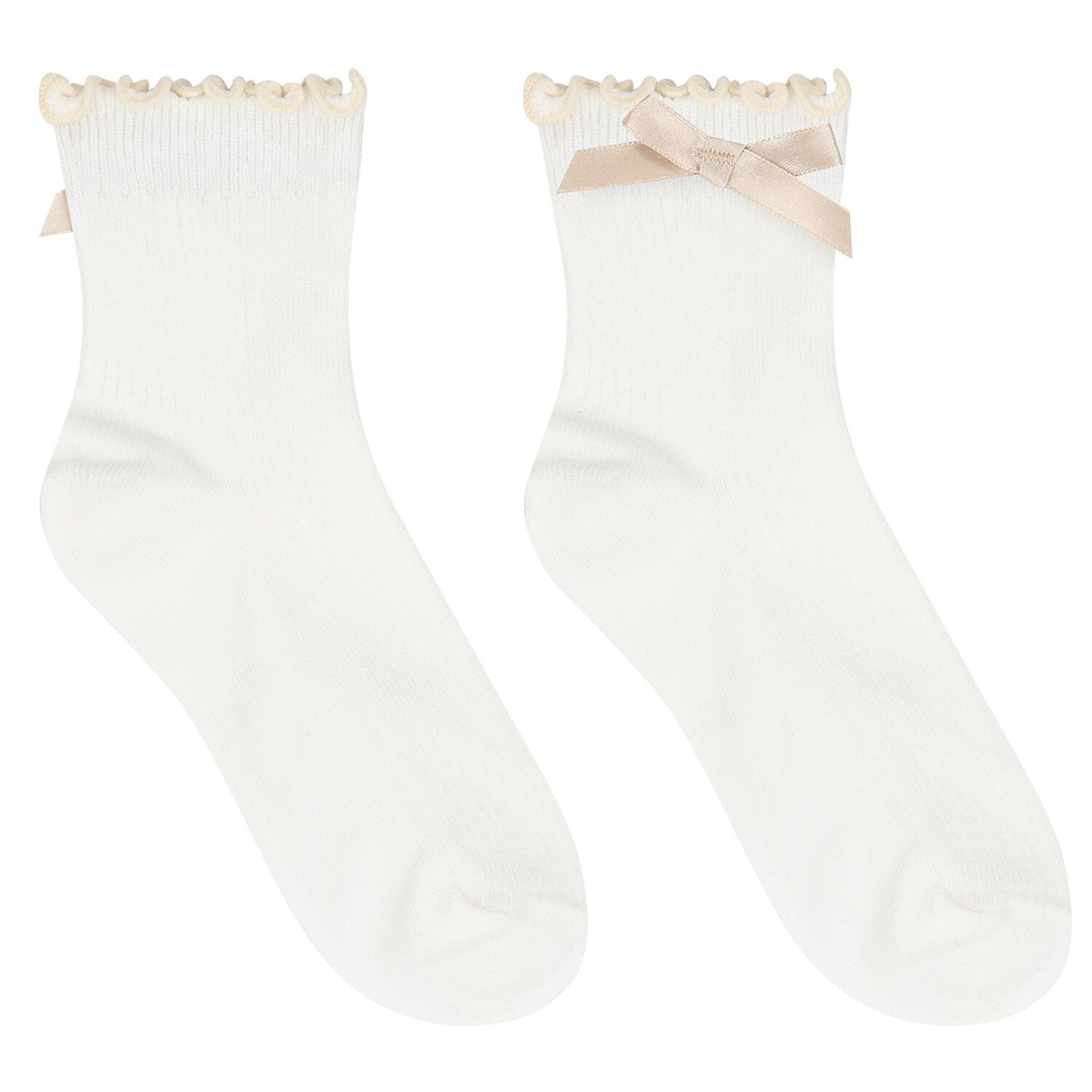 Girls White & Beige Bow & Pearl Socks ( 2-Pack ) , 2, hi-res