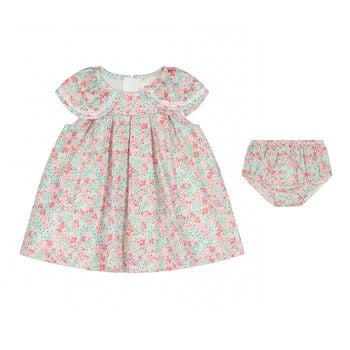 Baby Girls Green & Red Floral Dress Set