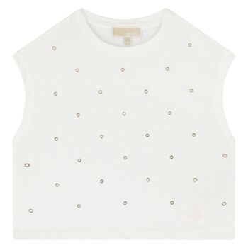 Girls Ivory & Gold Logo Top