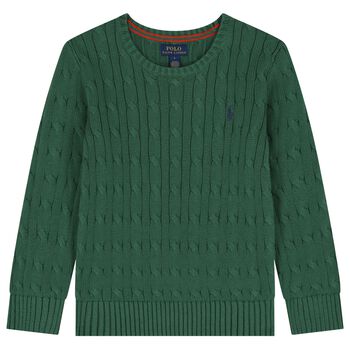 Boys Green Logo Cable Knit Sweatshirt