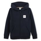 Boys Navy Blue Logo Hooded Zip Up Top, 2, hi-res