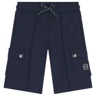 Boys Navy Blue Logo Shorts, 1, hi-res