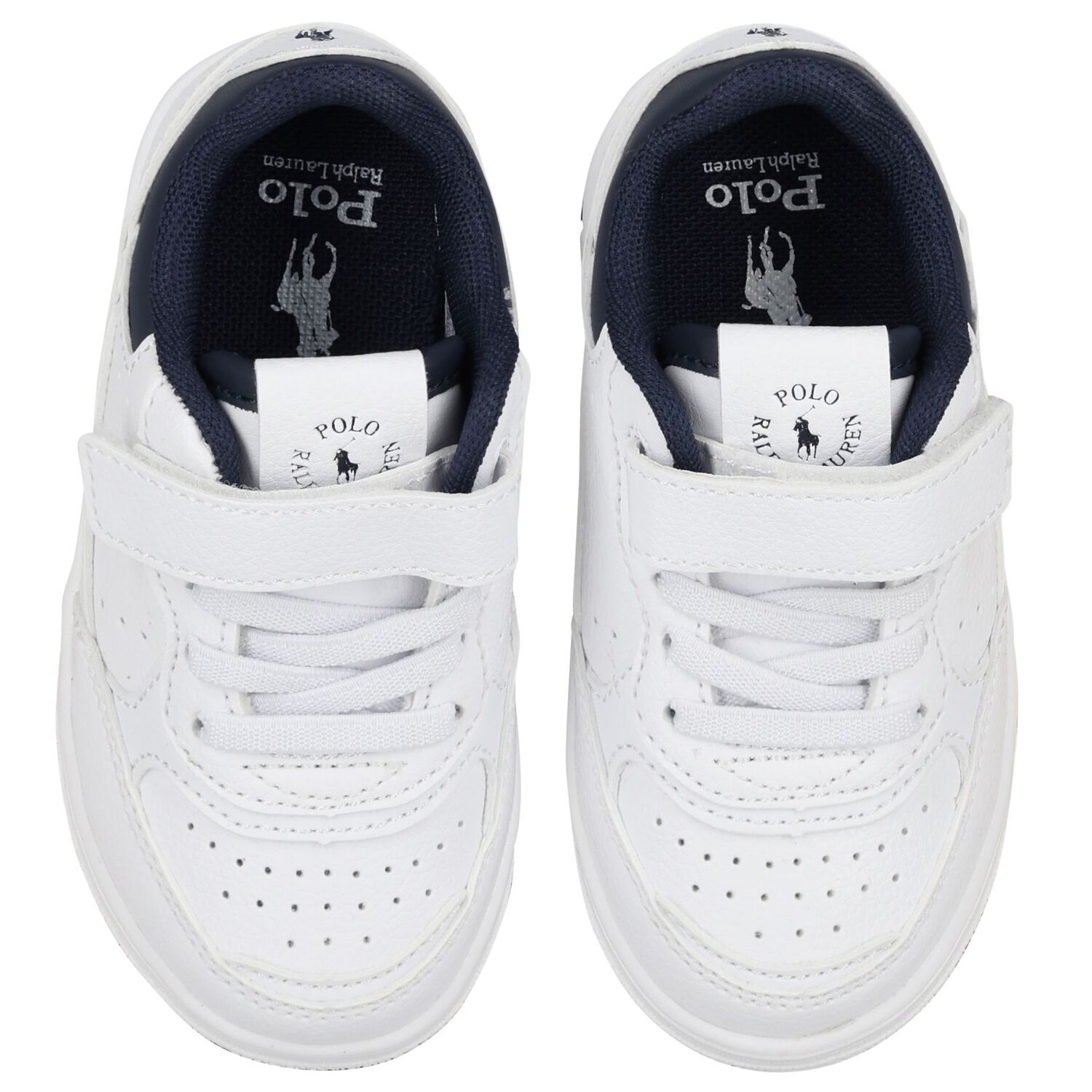 Boys White & Navy Blue Logo Trainers, 1, hi-res