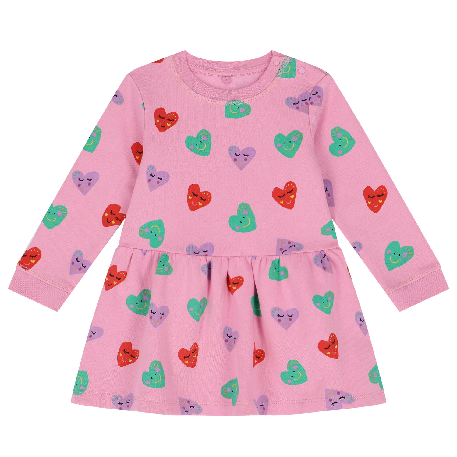 Younger Girls Pink Hearts Sweatshirt Dress, 1, hi-res