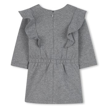 Younger Girls Grey Logo Ruffled Dress