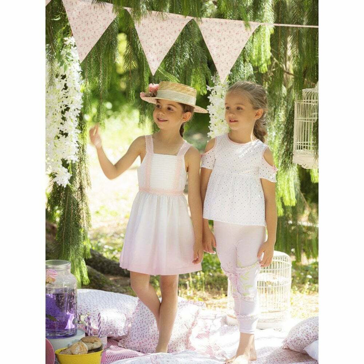 Girls Ivory & Pink Lace Dress, 1, hi-res