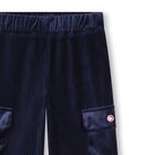 Girls Navy Blue Velvet Trousers, 1, hi-res
