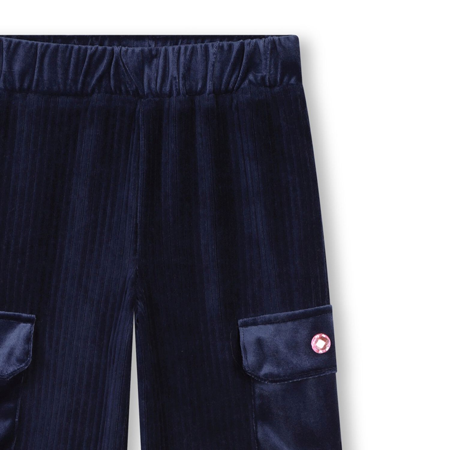 Girls Navy Blue Velvet Trousers, 1, hi-res