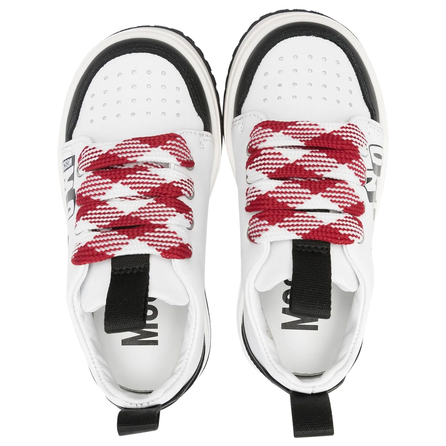 White & Black Logo Leather Trainers, 1, hi-res