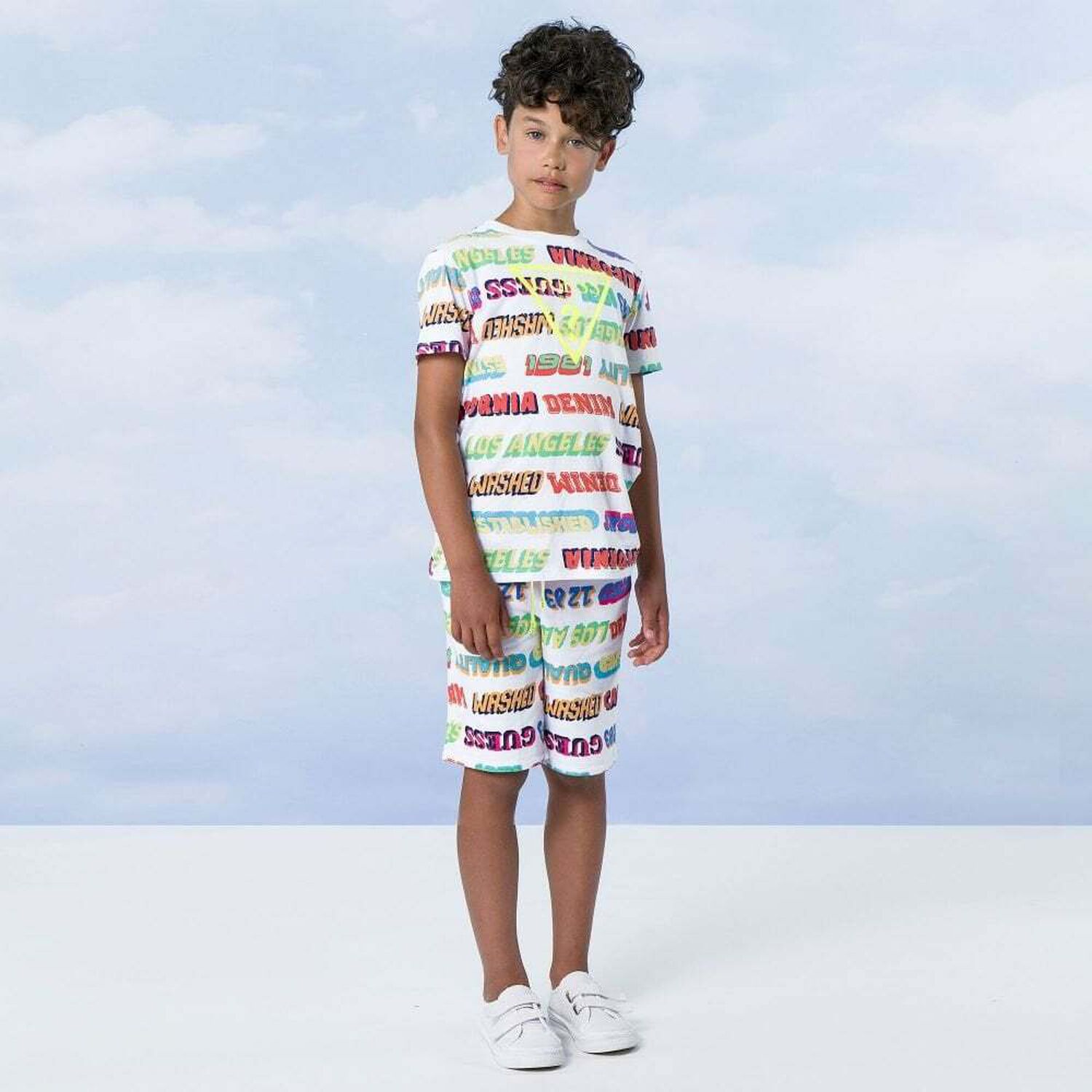 Boys White Logo Shorts, 1, hi-res