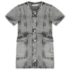 Girls Grey Logo Denim Dress, 1, hi-res