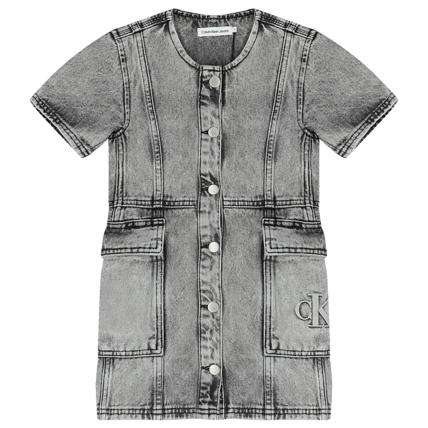 Girls Grey Logo Denim Dress, 1, hi-res