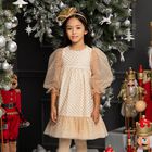 Girls Gold Sequined Tulle Dress, 1, hi-res