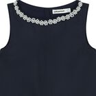 Girls Navy Blue Pearl Satin Dress, 1, hi-res