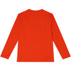 Boys Orange Printed Long Sleeve Top, 1, hi-res