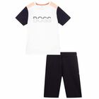 Boys Navy Blue & White Shorts & T-Shirt Set, 1, hi-res