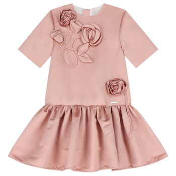 Girls Rose Pink 3D Flowers Dress