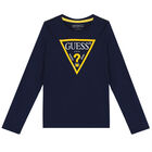 Boys Navy Logo Long Sleeve Top, 3, hi-res