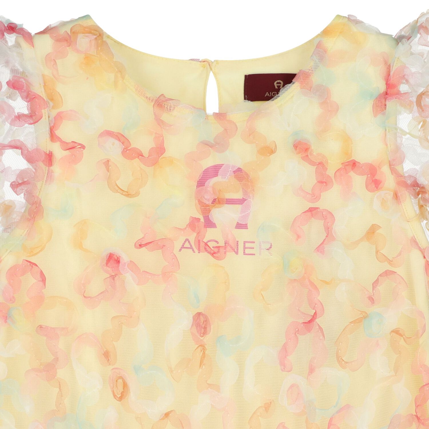 Girls Yellow & Pink Logo Floral Tulle Dress, 1, hi-res